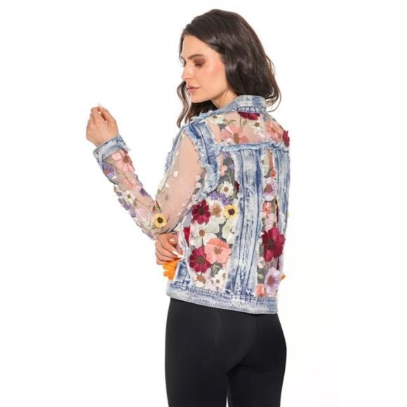 NWT - ADORE Denim Lace Jacket with Floral Embroidery - Picture 3 of 6